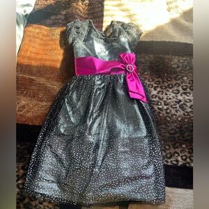 Jona Michelle Black Glitter Party Dress with Fuchsia Sash
